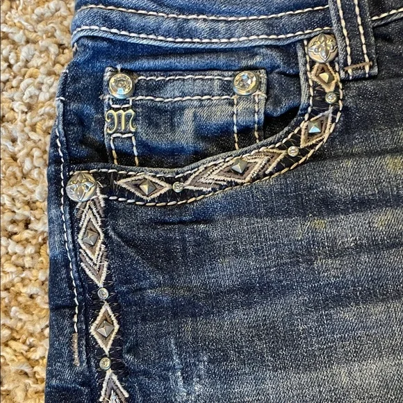 Miss Me Dark Blue Embroidered Denim Cutoff Shorts - Picture 2 of 5